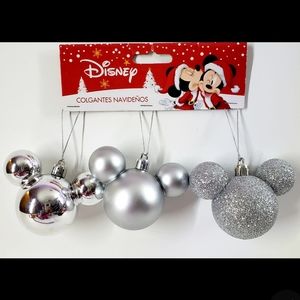 Disney Mickey Mouse Christmas Ornaments 3pz Silver